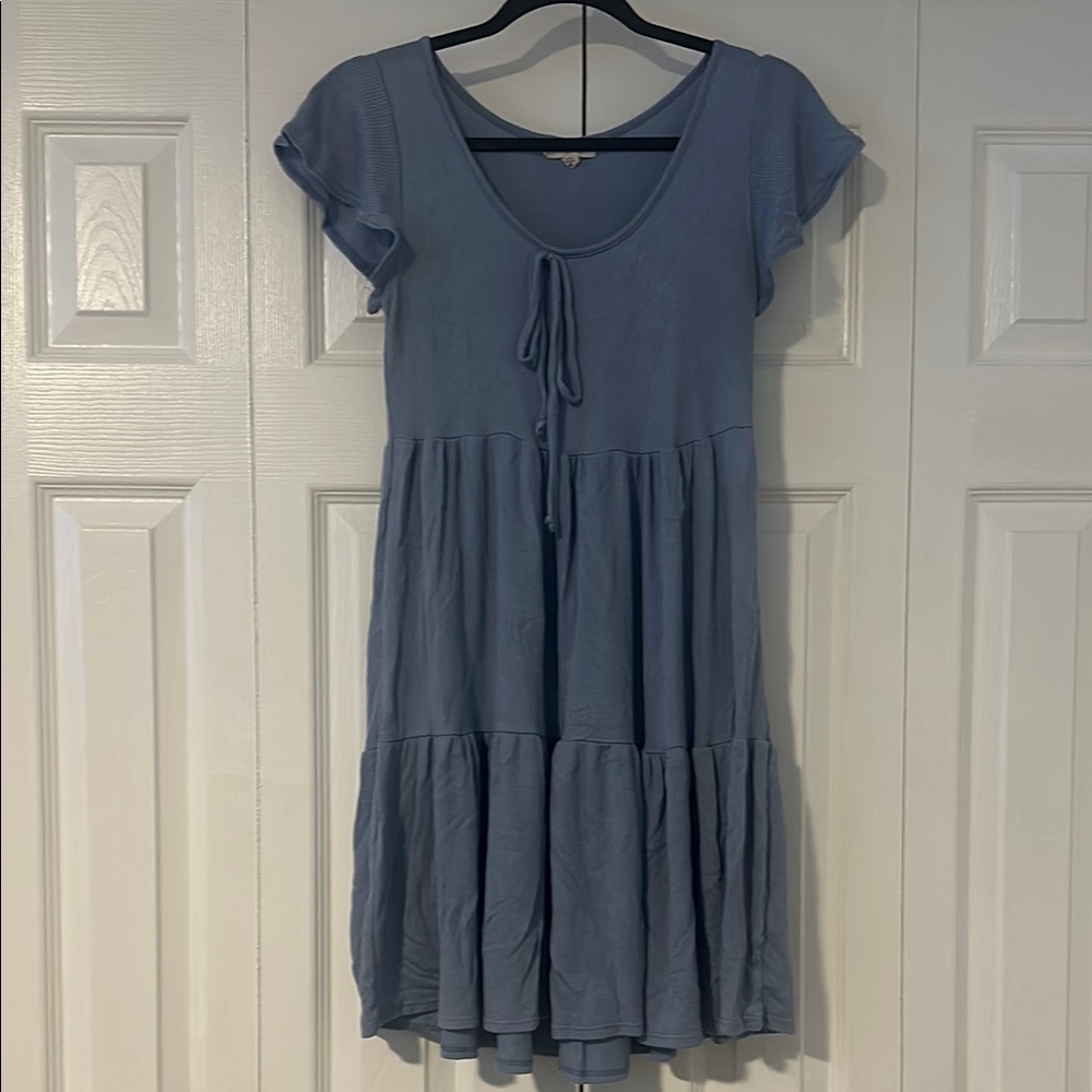 See You Monday Gray Tiered Tie Front Midi Dress